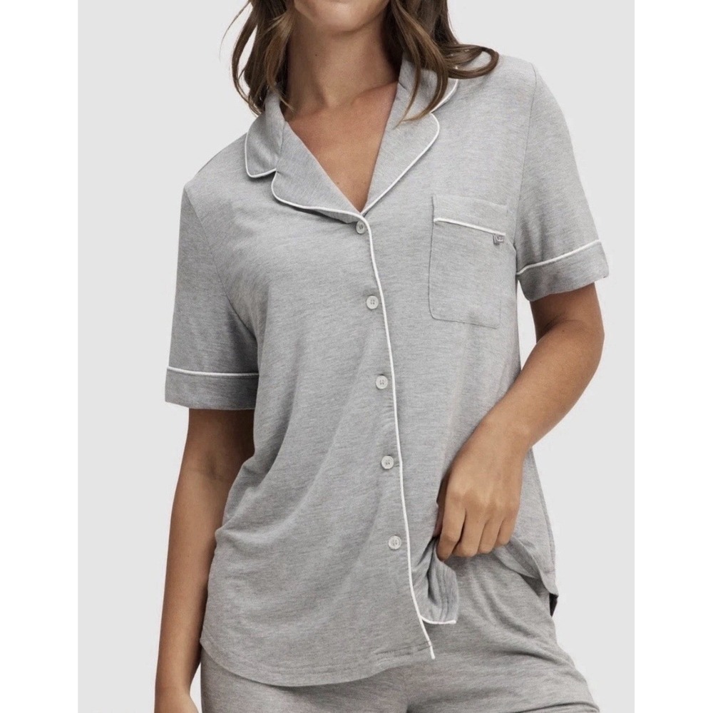Cozy Earth Women's XXL Bamboo Stretch-Knit Short Sleeve Pajama Set Grey NEW